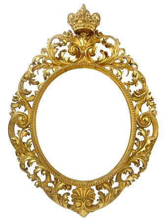 Cornice ovale in legno dorato, XVIII secolo. Cm 100x75 esterna, cm 55x48...