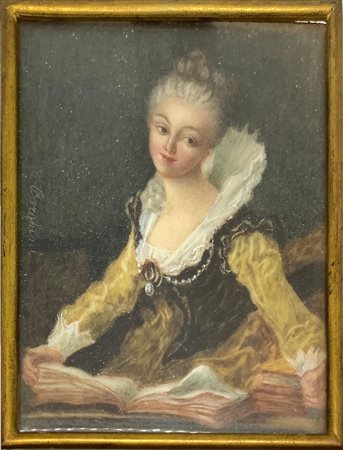 Miniatura raffigurante donna, in cornice in filigrana, fine XIX secolo. Cm...