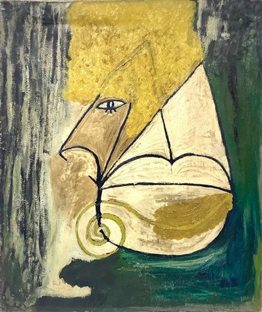 Dipinto ad olio su tela raffigurante composizione astratta, metà XX secolo....