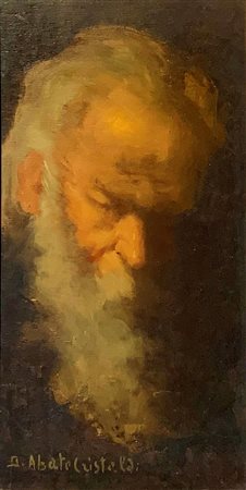 Dipinto ad olio su tavoletta raffigurante vecchio con barba di Domenico Abate...