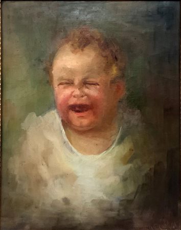Dipinto ad olio su tela raffigurante bambino che piange, Domenico Abate...