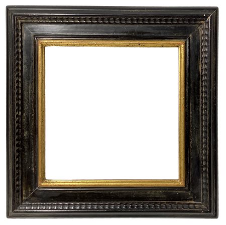 Cornice nera con bordo oro. Misure interne cm 30x30, misure esterne 48x48