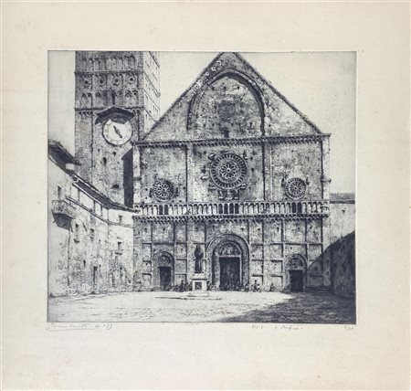 Eccezionale opera in acquaforte raffigurante cattedrale di S.Rufino di Assisi...