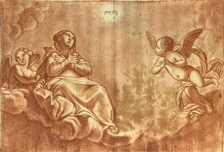 Disegno a sanguigna raffigurante particolare della disputa dei padri della...
