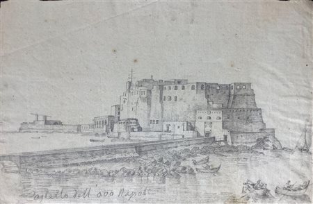 Disegno a matita su carta vergellata raffigurante Castello dell’Ovo di...