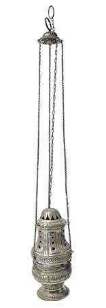 Incensiere in argento, punzone Acireale 1810. Punzonato F.B.1810. H cm 23. Gr...