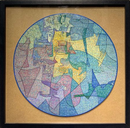 Dipinto ad olio su tavola, raffigurante composizione astratta di Vincenzo...