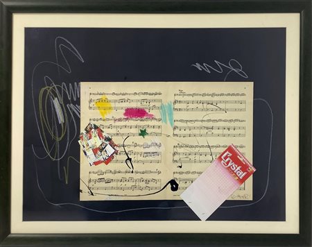 Tecnica mista su cartoncino nero raffigurante spartito musicale, Giuseppe...