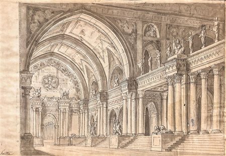 Disegno attribuito G.Saitta, ad inchiostro seppia su carta raffigurante...