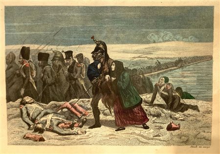 Incisione in bella cornice in legno dorato di Luigi Sivalli, a colori...