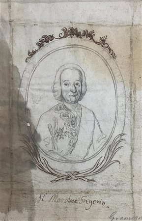 Disegno di Gramignani raffigurante il Marchese Gregorio. Disegno su carta a...
