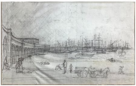 Disegno su carta raffigurante il Porto di Catatania con gli archi per la...