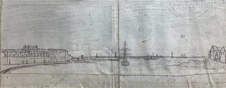 Disegno su carta raffigurante il Porto di Catatania con veduta della Dogana...