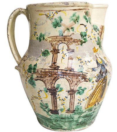 Maiolica di Caltagirone, Sicilia. 1803. Grande cannata ( 15 lt) con...
