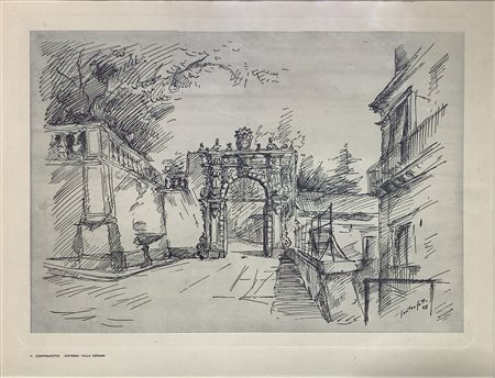 Stampa raffigurante Villa Cerami, Catania, mm 239x309. Contraffatto, 58....
