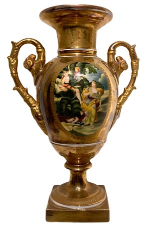 Vaso dorato con disegno frontale entro riserva ovale, Impero XIX secolo....