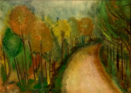 Gouache su cartoncino sentiero, Donatella Maganuco (Catania, 1944-2011), cm...