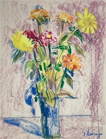 Pastello su cartoncino raffigurante natura morta di fiori, firmato in basso a...