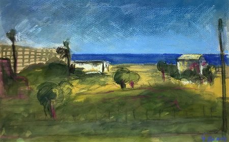 Pastello raffigurante paesaggio. Firmato G. Longo, cm 33,5x49, in cornice cm...