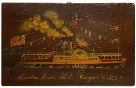 Dipinto su tavola raffigurante Battello fluviale americano (Oregon 1848), XX...