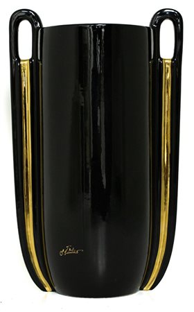 Vaso nero e dorato, XX Secolo. H cm 50