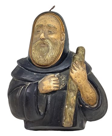 Scultura in terracotta policroma San Francesco di Paola. Fine XIX secolo. H...