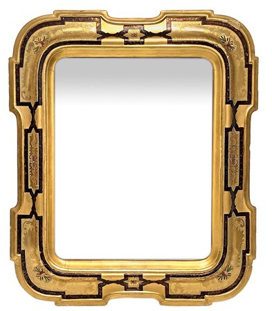 Specchiera in legno dorato con inserti floreali policromi, XVIII secolo. H Cm...