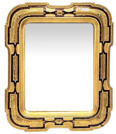 Specchiera in legno dorato con inserti floreali policromi, XVIII secolo. H Cm...