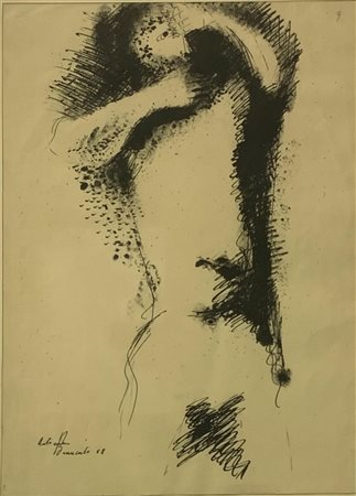Disegno raffigurante nudo di donna, inchiostro a china, firmato in basso a...