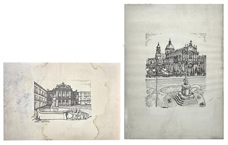 Due disegni di Catania, Sebastiano Paradiso (1914-1983), pittore scultore,...