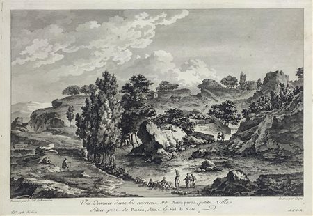 Incisioni ad acquaforte raffigurante i dintorni di Pietraperzia, tratto da...