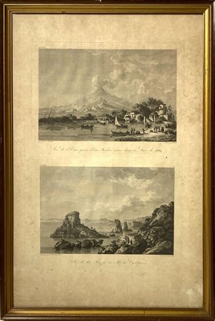 Coppia di Incisioni ad acquaforte in folio grande raffiguranti vista...