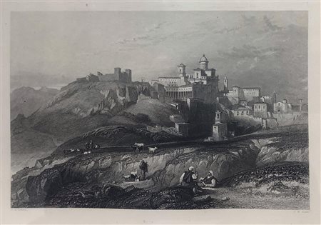 Incisione ad acquaforte raffigurante La città e il convento di Piazza...