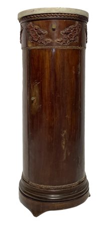 Comodino a colonna in legno di palissandro piano in marmo bianco, sportello e...