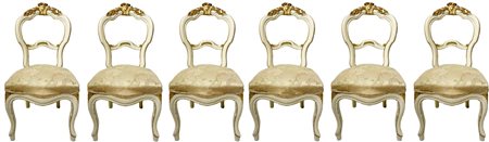 N. 6 Sedie nei toni del beije e dorato a foglia, Luigi Filippo, XIX secolo,...