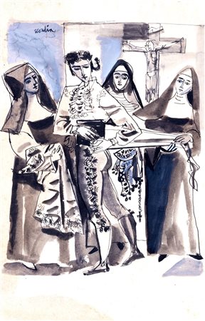 Antonio Scordia (Santa Fè 1918-Roma  1989)  - Suore e torero