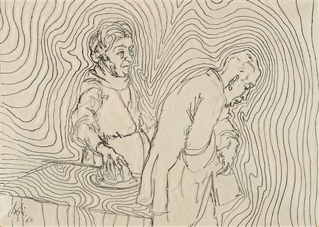 Corrado Cagli (Ancona 1910-Roma 1976)  - Interno con figure, 1968