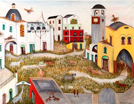 Carmelina di Capri (Capri 1920-2004)  - Piazzetta di Capri con animali