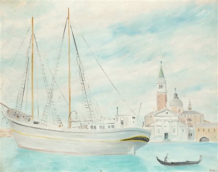 Umberto Lilloni (Milano 1898-Milano 1980)  - Veliero iugoslavo a Venezia, 1950
