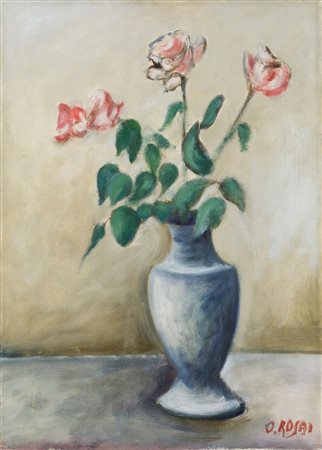 Ottone Rosai (1885 - 1957), Vaso con quattro rose, 1956