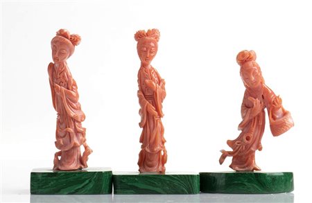 Lotto di tre sculture in corallo Cerasuolo