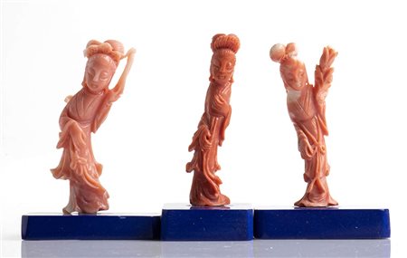 Lotto di tre sculture in corallo Cerasuolo