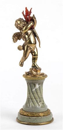 Scultura in bronzo con base in marmo e corallo Mediterraneo - Italia, inizio XX secolo