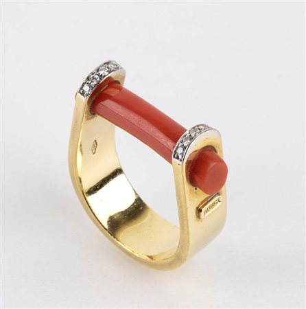 Anello in corallo Mediterraneo -  Firmato "BIBIGI"