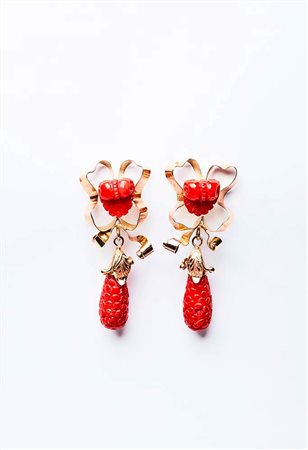 Orecchini in oro e corallo Mediterraneo - Italia, Inizio XX secolo