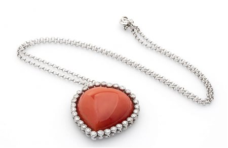 Girocollo in oro, corallo Cerasuolo e diamanti - Italia XX secolo