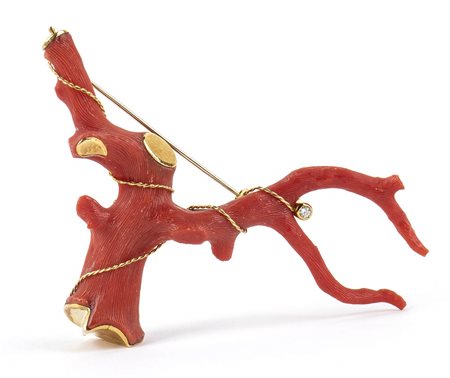 Spilla in oro e corallo Mediterraneo - Italia, XX secolo