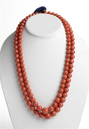 Collana a due fili in corallo Cerasuolo - Manifattura Guarracino, Torre del Greco  