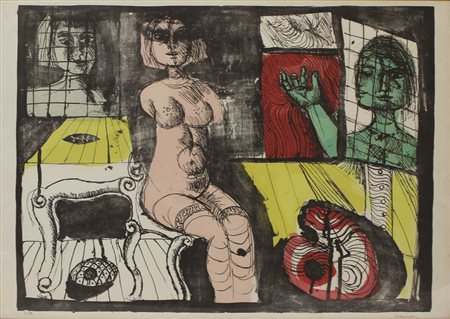 Cassinari Bruno composizione con figure Litografia firmata, es. p.d.a....