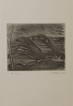 Carrà Carlo Cengio, 1922 acquaforte su carta cm 50x35 es. 34/60, timbro a...